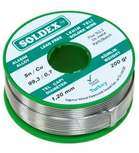 SOLDEX KURŞUNSUZ 1.2MM 200 GRAM LEHİM TELİ SN99.3/CU 0.7