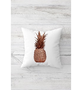 Beyaz Zemin Ananas Modern Çift Tarafı Baskılı Gizli Fermuarlı Yastık Kılıfı Kırlent Yastık Kılıfı (Gold)