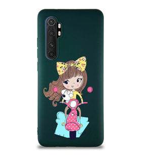 Xiaomi Mi Note 10 Lite Soft Premier Kapak Vespagirl Tasarımlı Silikon Kılıf - Yeşil (Şeffaf)