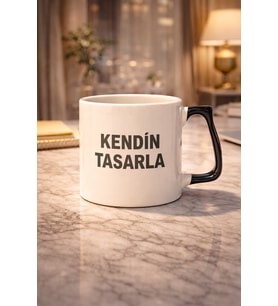 Siyah Kulplu Kişiye Özel Tasarım Kupa Bardak Kendin Tasarla! (Beyaz-Siyah)