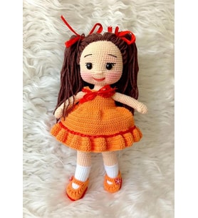 Turuncu Pamuk Şekerim Bebek Amigurumi Organik Oyuncak