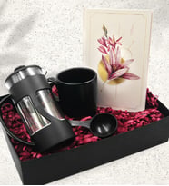 Siyah Kupa & Özel Tasarım Defter & French Press Hediye Seti
