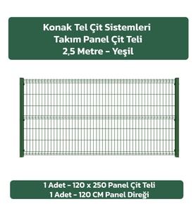 KONAK TEL ÇİT SİSTEMLERİ 1 ADET PANEL ÇİT TAKIM 120X250 CM (Yeşil)