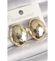 Pirinç Gold Renk İşlemeli Bombe Oval Model Kadın Küpe - EBJ250301W31528 (Renksiz)
