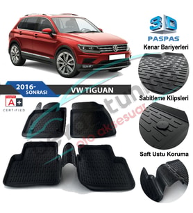 Volkswagen Tiguan Havuzlu 3D Paspas Niken Siyah 2016 Sonrası