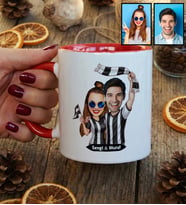 Kişiye Özel Karikatürlü Siyah Beyaz Taraftar Sevgiliye Hediye Kupa Bardak Sevgililer Günü Hediyesi