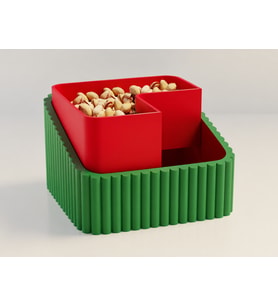 3D Baskı Fıstık Kasesi - Çift Hazneli Kabuk Ayırıcı Sunum Kasesi - Yeşil Kırmızı