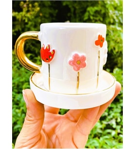 Lexroo 24 Ayar Altın 140 Ml El Yapımı Papatya Mug Daisy Flower Çiçek Lale