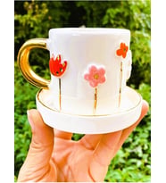Lexroo 24 Ayar Altın 140 Ml El Yapımı Papatya Mug Daisy Flower Çiçek Lale
