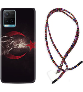 Vivo Y11S Y21S Y20 Y20S Y70 Kılıf Boyun Asklı Rasta Silikon Kurt ve Ay Yıldız 1403