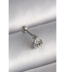 316L Çelik Gümüş Renk Üçgen Zirkon Taşlı Tragus Piercing 5886 - SSSSSS2378-6220