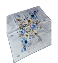 Emilya Rayon Çiçek Desenli Şal Eşarp 90x90 cm (Mavi-Gri)