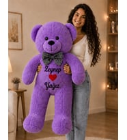 [ İSTEDİĞİNİZ İSMİ YAZIYORUZ ] Mor Renk Sevgiliye Özel Peluş Ayıcık-İsim Baskılı Peluş Oyuncak -Anneye ,Arkadaşa Özel Hediye (100 cm)