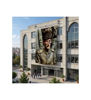 Kalpaklı Üniformalı Atatürk Poster Bayrak Raşel Kumaş 6x9 metre ATA54