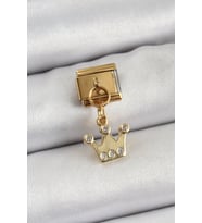 316L Çelik Sallantılı Zirkon Taşlı Kraliçe Tacı Model Gold Renk Nomination Charm - TJ-BC1397
