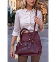 Kadın El ve Omuz Çantası Retro Tasarım Vegan Deri Altın Detaylar Günlük Kullanım Modern Stil (Bordo)