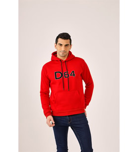 Kırmızı Erkek Regular Fit Baskılı Kapüşonlu   Sweatshirt