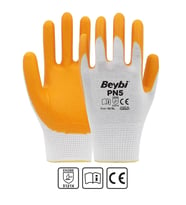Beybi Nitril PMK PN5 Beyaz Sarı Örme Polyoster Nitril  9 Beden 12li Paket EN388 (3121X)