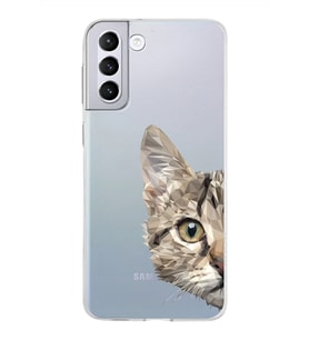 Samsung Galaxy S21 Plus Kapak Catface Tasarımlı Şeffaf Silikon Kılıf