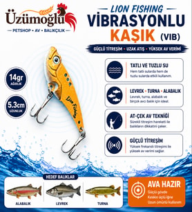 ÜZÜMOĞLU Lion Fishing 14 gr 5.3 cm Vibrasyonlu Kaşık (VIB) Rapala – Sarı Renk – UV Glow – Tatlı ve Tuzlu Su – Levrek, Turna, Alabalık