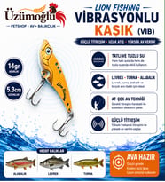 ÜZÜMOĞLU Lion Fishing 14 gr 5.3 cm Vibrasyonlu Kaşık (VIB) Rapala – Sarı Renk – UV Glow – Tatlı ve Tuzlu Su – Levrek, Turna, Alabalık