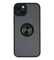 iPhone 14 Kılıf Montreal Yüzüklü Silikon Kapak - Siyah