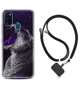 Samsung M21 M22 M23 M30 M31S M32 Kılıf Boyun Askılı Silikon Purple Leopar 1750