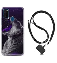 Samsung M21 M22 M23 M30 M31S M32 Kılıf Boyun Askılı Silikon Purple Leopar 1750