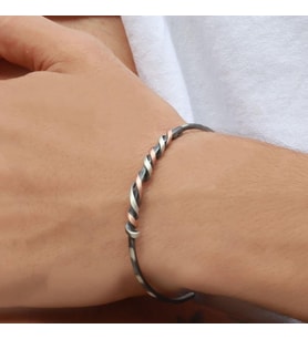 Rose Gold Çizgili Dolamalı Otantik Gümüş Kelepçe