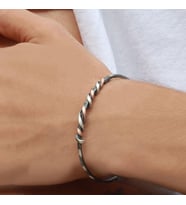 Rose Gold Çizgili Dolamalı Otantik Gümüş Kelepçe