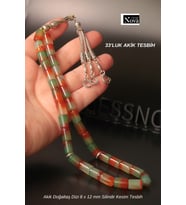 Sertifikalı Brezilya Tavus Kuşu Akik Doğal Taş Tesbih 8 X 12 Mm Kapsül Kesim