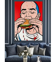 Pop Art Hamburger Yiyor Dekoratif Kanvas - Mdf Ahşap Tablo
