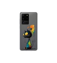 Samsung Galaxy S20 Ultra ile Uyumlu Splash Kedi Tasarımlı Şeffaf Silikon Kılıf
