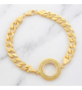 Yarım Altın Çerçeve Bileklik Çelik Altın Kaplama İşlemeli Figaro Model BLK-1102 (Gold)