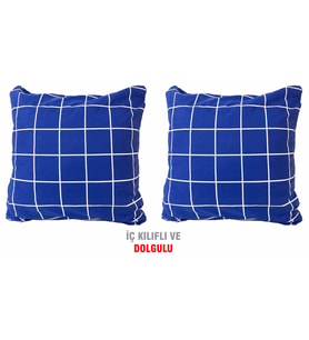 Kırlent Yastık Dolgulu Fermuarlı Vip Yastık 2 ADET-43x43 CM(MAVİ PANO)