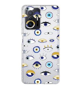 PrintiFy Xiaomi Mi 11T ile Uyumlu 1mm Slim Fit Nazar Boncuğu 2 Baskılı Şeffaf  Kılıf
