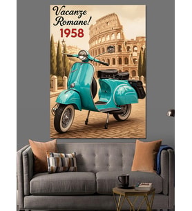 Antik Roma Scooter Vintage Dekoratif Kanvas - Mdf Ahşap Tablo