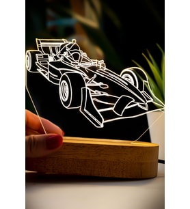 Üç Boyutlu Formula 1 Yarış Arabası Tasarımlı LED Masa Lambası (Krem)