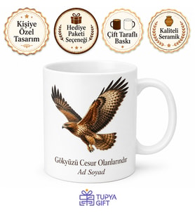 Şahin Temalı Özel Tasarım Baskılı Kupa Bardak Hediye Porselen Mug