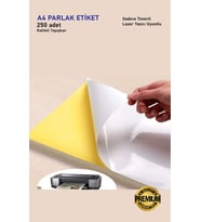 250 Adet Parlak Kuşe Yapışkanlı Etiket Sticker A4