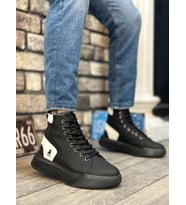 BA0155 Bağcıklı Erkek Yüksek Taban Siyah Beyaz Spor Bot (Çok Renkli)