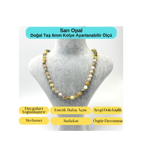 SERTİFİKALI Sarı Opal Doğal Taş 6mm Makrome Kolye 45cm- 55cm Ayarlanabilir Ölçü