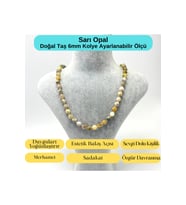 SERTİFİKALI Sarı Opal Doğal Taş 6mm Makrome Kolye 45cm- 55cm Ayarlanabilir Ölçü