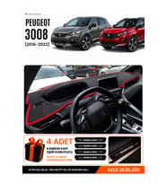 e-biz PEUGEOT 3008 (2016-2023) Uyumlu Torpido Örtüsü, Torpido Kılıfı - Siyah-Kırmızı - PE014