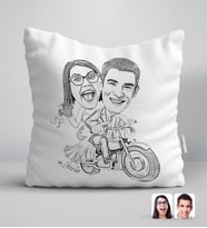 BK Gift Kişiye Özel Karakalem Gelin Damat Karikatürlü Beyaz Yastık-1