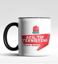 Kişiye Özel Acil Tıp Teknisyeni Tasarımlı Siyah Kupa (Siyah - Beyaz)