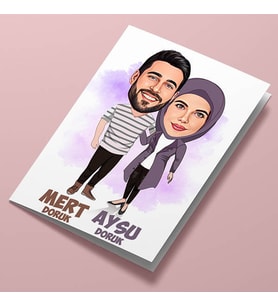 Kişiye Özel Birbirini Seven Çiftler Karikatürlü Tebrik Kartı