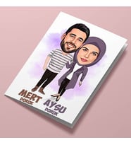 Kişiye Özel Birbirini Seven Çiftler Karikatürlü Tebrik Kartı