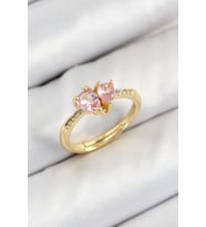 Pirinç Zirkon Taşlı Pembe Kalp Model Gold Renk Kadın Yüzük TJ-BYK3802