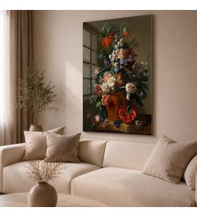 Jan van Huysum Vase of Flowers Çiçek Vazolu Natürmort Temperli Cam Dekoratif Duvar Tablosu